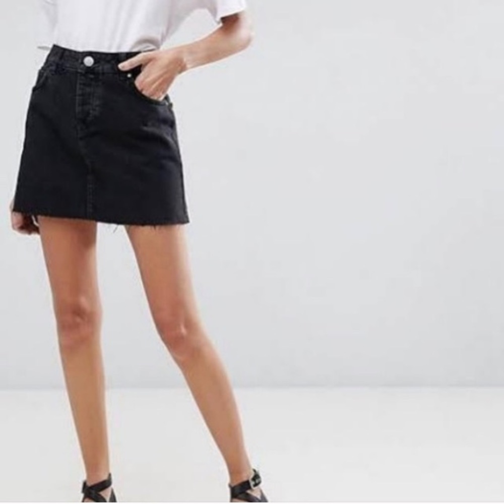 Zara Black Denim Mini Skirt with Raw Hem